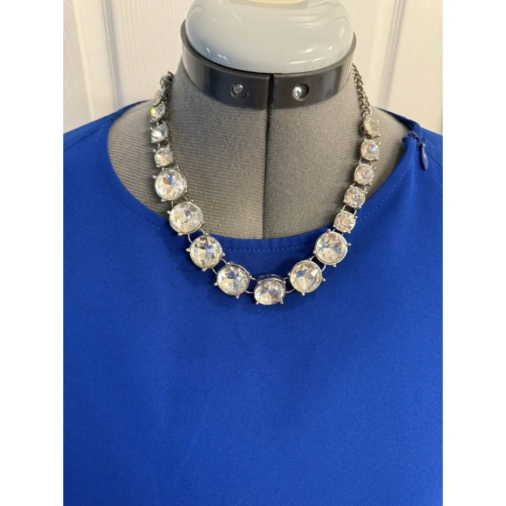 Silver  Tone Crystal  Gloss Clear Jeweled Chocker‎ Chunky Estate Necklace